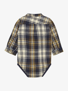 Minymo Baby Boys Long Sleeve Flannel Plaid Bodysuit - Parisian Night