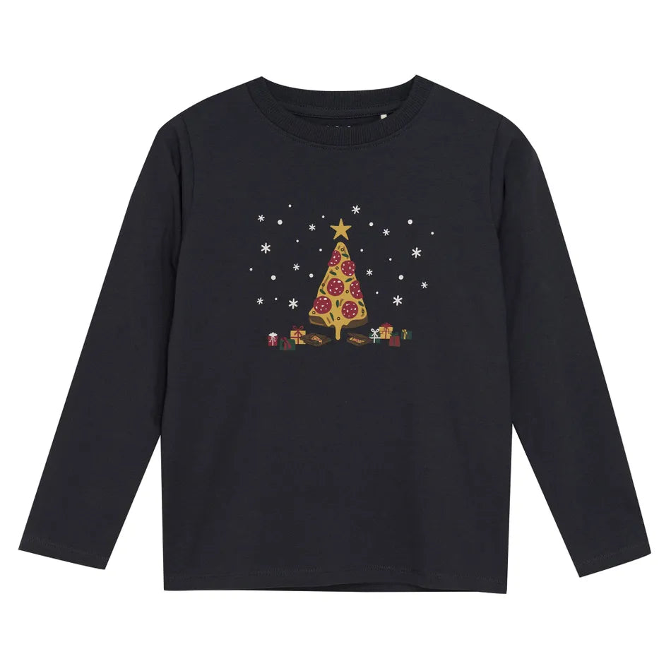 Minymo Long Sleeve Festive Pizza T-Shirt - Navy Blue