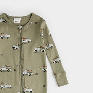 Petit Lem Firsts Baby Pumpkin Pick-Up Print on Fall Green Convertible Sleeper