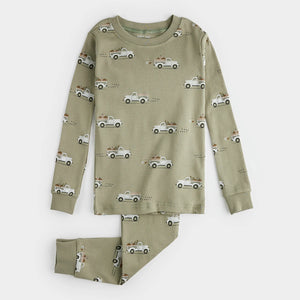 Petit Lem Boys Pumpkin Pick-Up on Fall Green PJ Set