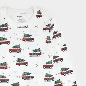 Petit Lem Women's Festive Cars Print on Off-White PJ Set