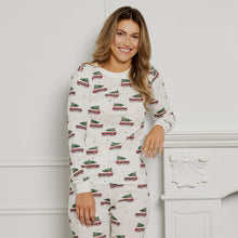 Load image into Gallery viewer, Petit Lem Women&#39;s Festive Cars Print on Off-White PJ Set
