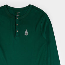 Load image into Gallery viewer, Petit Lem Men&#39;s Festive Firs on Evergreen Henley PJ Set
