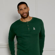 Load image into Gallery viewer, Petit Lem Men&#39;s Festive Firs on Evergreen Henley PJ Set
