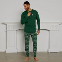 Load image into Gallery viewer, Petit Lem Men&#39;s Festive Firs on Evergreen Henley PJ Set
