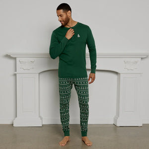 Petit Lem Men's Festive Firs on Evergreen Henley PJ Set