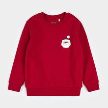 Load image into Gallery viewer, Petit Lem Embroidered Santa on Scarlet Fleece Sweatshirt
