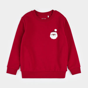 Petit Lem Embroidered Santa on Scarlet Fleece Sweatshirt