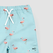 Load image into Gallery viewer, Miles the Label Boys Flamingo Print on Canal Blue Swim Trunks
