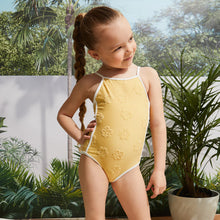 Load image into Gallery viewer, Miles the Label Girls Hibiscus Print on Golden Hour Plush Swimsuit
