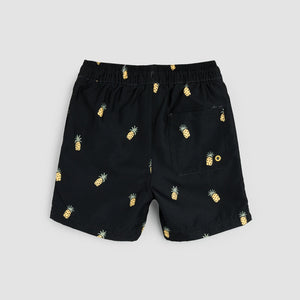 Miles the Label Boys Pineapple Print on Black Swim Trunks