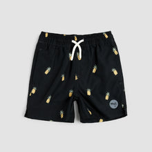 Load image into Gallery viewer, Miles the Label Boys Pineapple Print on Black Swim Trunks
