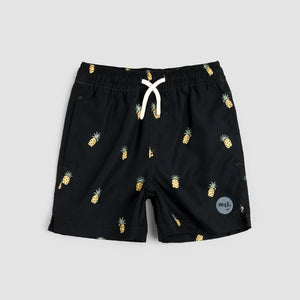 Miles the Label Boys Pineapple Print on Black Swim Trunks