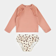 Load image into Gallery viewer, Petit Lem Girls Ribbed Long Sleeve Fiery Coral &amp; Leopard Rashguard Set
