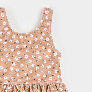 Petit Lem Girls Ditsy Daisies Print on Wild Rose Skirted Swimsuit