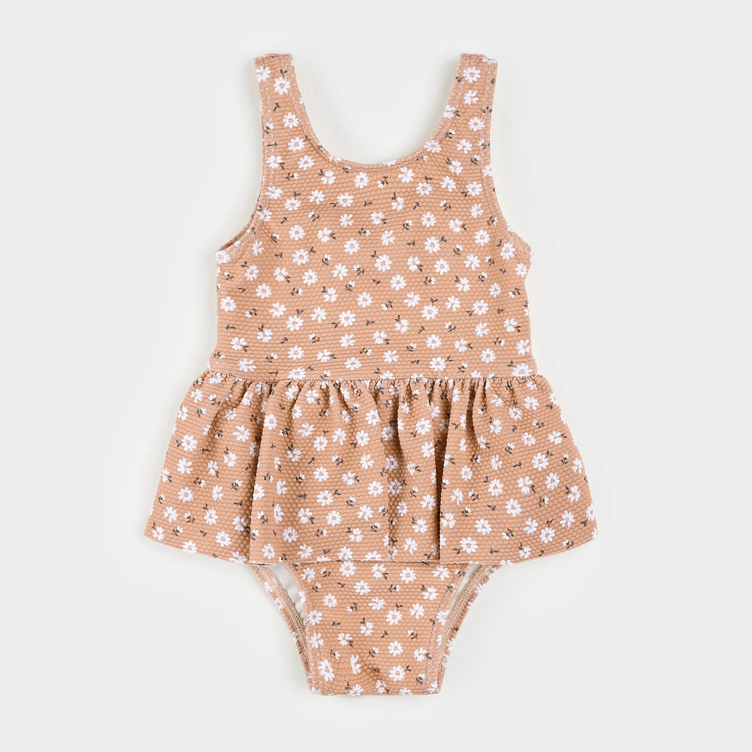 Petit Lem Girls Ditsy Daisies Print on Wild Rose Skirted Swimsuit