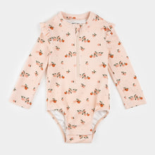 Load image into Gallery viewer, Petit Lem Girls Oranges Print on Crème Tan Long Sleeve One-Piece Swimsuit
