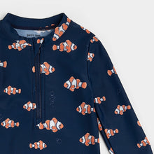 Load image into Gallery viewer, Petit Lem Baby Boys Clownfish Print on Dress Blues Long-Sleeve Swim Romper
