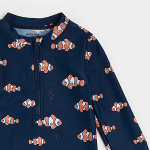 Petit Lem Baby Boys Clownfish Print on Dress Blues Long-Sleeve Swim Romper