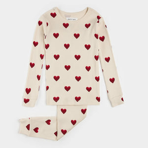 Petit Lem Heart Print on Ribbed Antique PJ Set