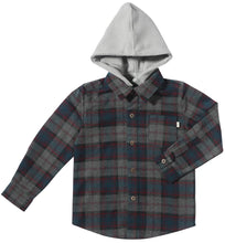 Load image into Gallery viewer, Me &amp; Henry Boys Erin Hooded Shirt - Blue/Grey Plaid
