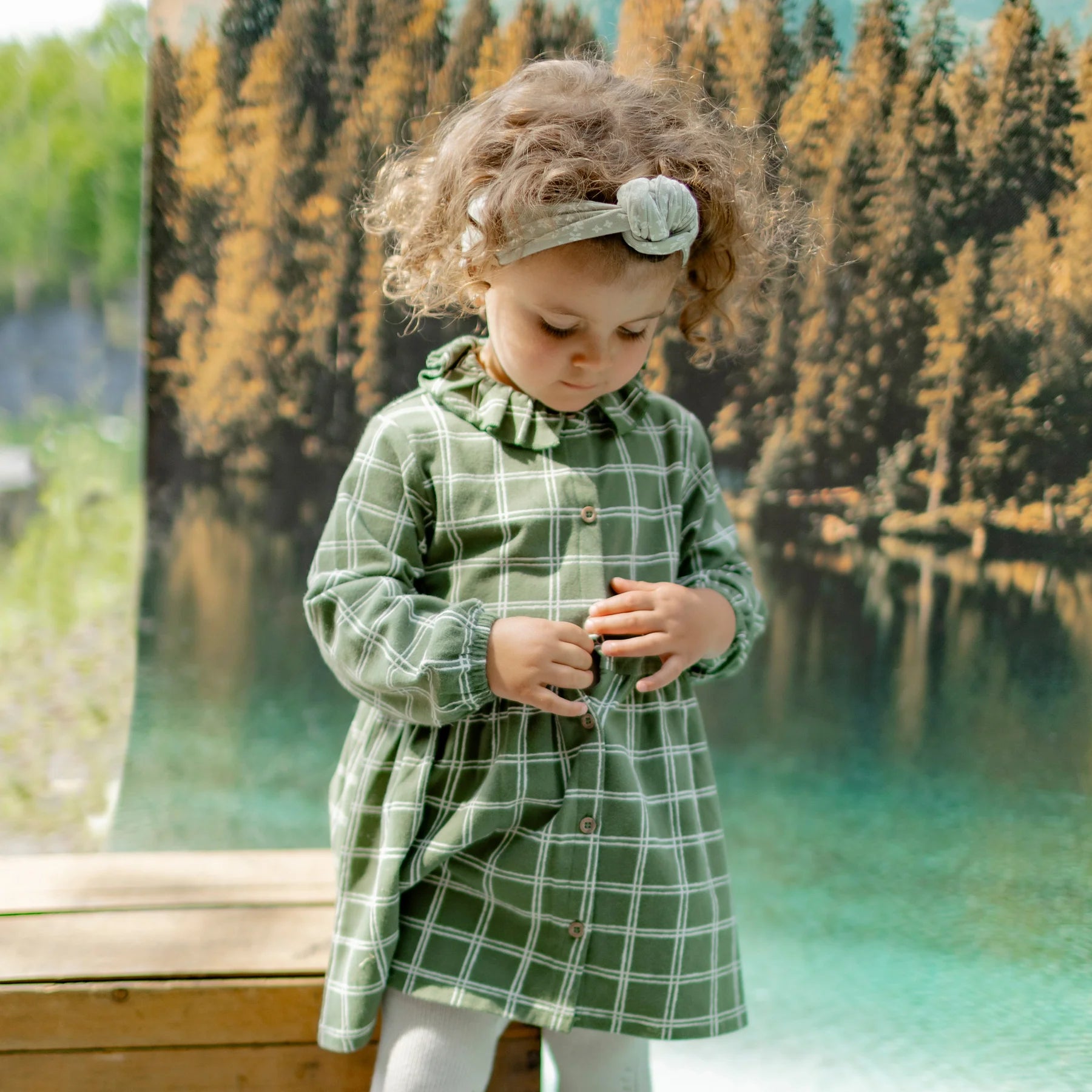 Souris Mini Baby Girls Plaid Dress in Jersey Green