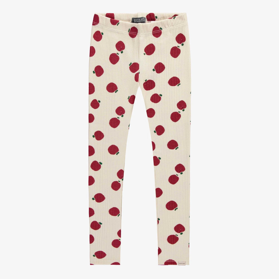 Souris Mini Girls Rib Knit Apple Leggings - Cream