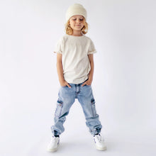 Load image into Gallery viewer, Souris Mini Boys Stretch Denim Jogger Style Cargo Pants - Light Wash
