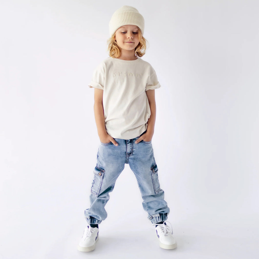 Souris Mini Boys Stretch Denim Jogger Style Cargo Pants - Light Wash