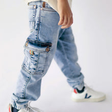 Load image into Gallery viewer, Souris Mini Boys Stretch Denim Jogger Style Cargo Pants - Light Wash
