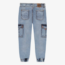 Load image into Gallery viewer, Souris Mini Boys Stretch Denim Jogger Style Cargo Pants - Light Wash
