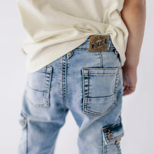 Load image into Gallery viewer, Souris Mini Boys Stretch Denim Jogger Style Cargo Pants - Light Wash
