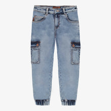 Load image into Gallery viewer, Souris Mini Boys Stretch Denim Jogger Style Cargo Pants - Light Wash
