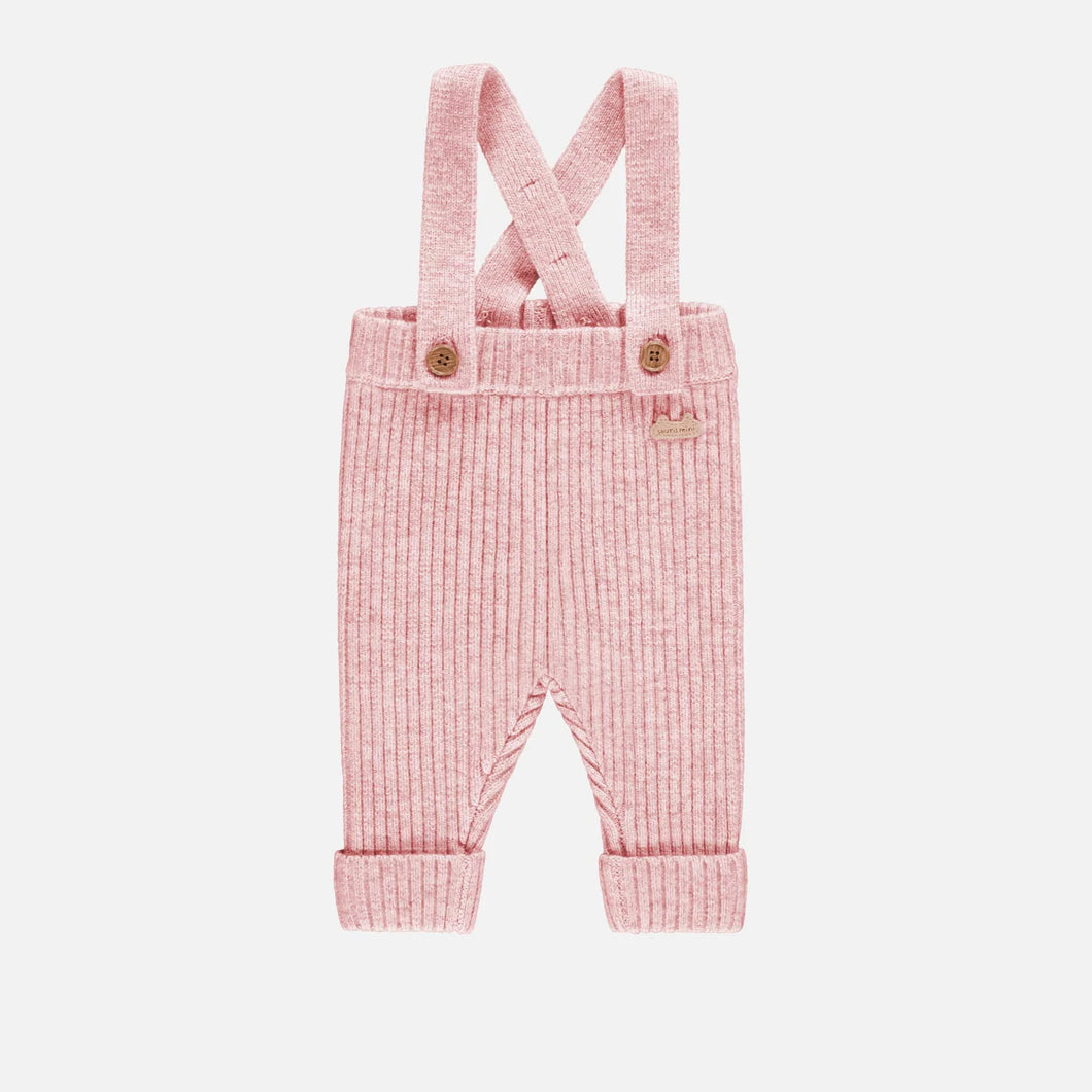 Souris Mini Baby Girls Mottled Knit Pants w/Straps - Pink