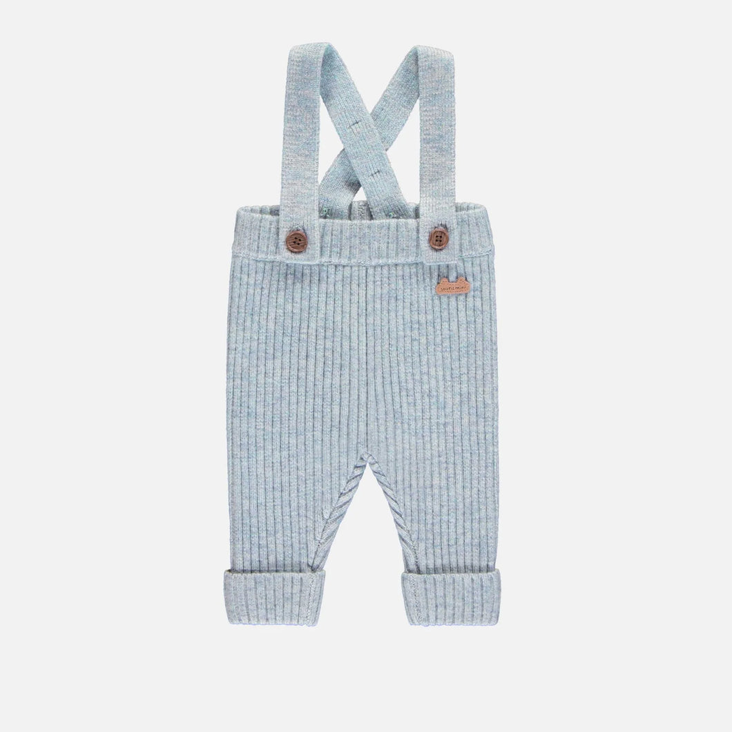 Souris Mini Baby Boys Mottled Knit Pants w/Straps - Light Blue