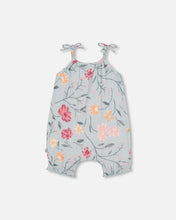 Load image into Gallery viewer, deux par deux Baby Girls Muslin Romper - Light Blue With Printed Romantic Flowers
