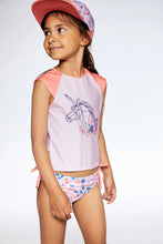 Load image into Gallery viewer, deux par deux Girls Two Piece Rashguard Swimsuit - Lavender Printed Fields Flowers
