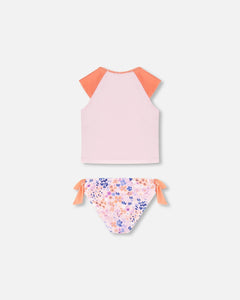 deux par deux Girls Two Piece Rashguard Swimsuit - Lavender Printed Fields Flowers