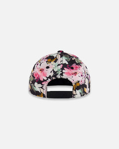 deux par deux Girls Printed Cap - Big Watercolour Flowers