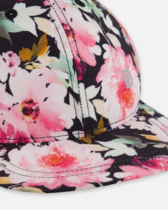 deux par deux Girls Printed Cap - Big Watercolour Flowers