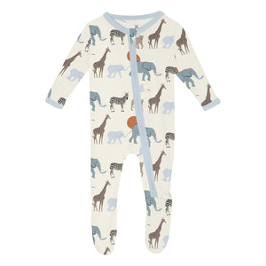 Kickee Pants Baby Footie with Zipper - Natural Just So Animals