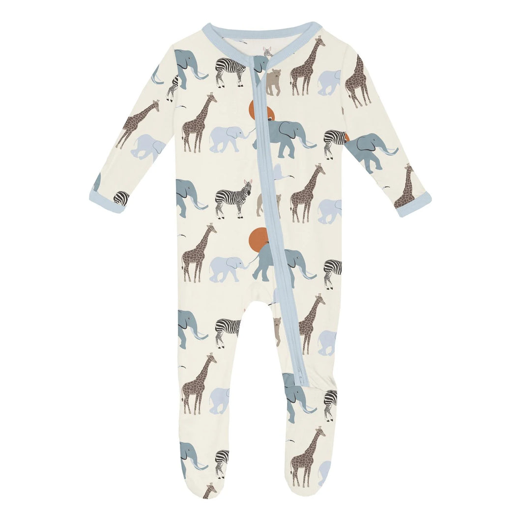 Kickee Pants Baby Footie with Zipper - Natural Just So Animals