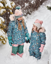 Load image into Gallery viewer, deux par deux Girls Two Piece Snowsuit - Silver Pink Printed Woodland Animals
