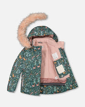 Load image into Gallery viewer, deux par deux Girls Two Piece Snowsuit - Silver Pink Printed Woodland Animals
