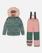 Load image into Gallery viewer, deux par deux Girls Two Piece Snowsuit - Silver Pink Printed Woodland Animals
