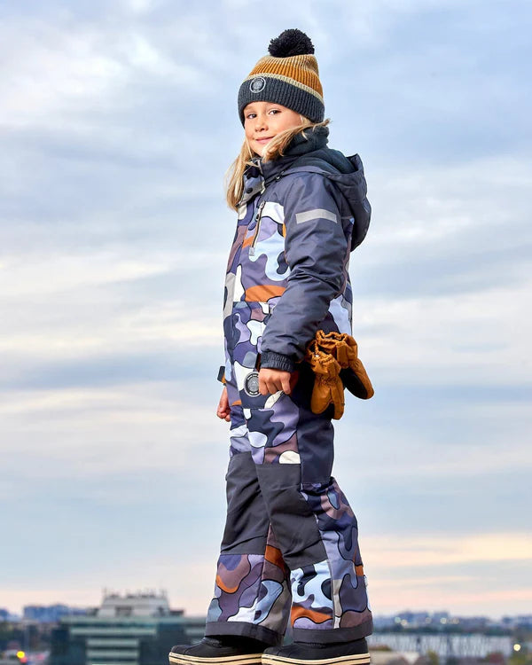 deux par deux Boys One Piece Snowsuit - Dark Gray Printed Camo