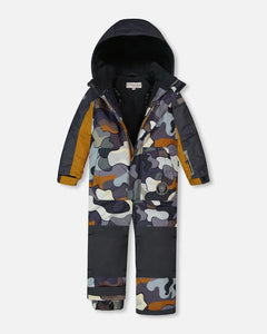 deux par deux Boys One Piece Snowsuit - Dark Gray Printed Camo