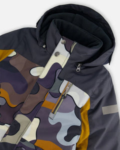 deux par deux Boys One Piece Snowsuit - Dark Gray Printed Camo