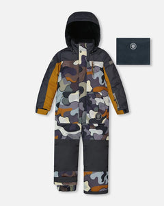 deux par deux Boys One Piece Snowsuit - Dark Gray Printed Camo