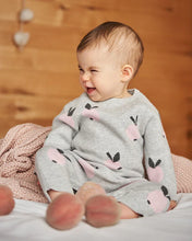 Load image into Gallery viewer, deux par deux Baby Girls Knitted Jacquard Jumpsuit - Gray With Apples
